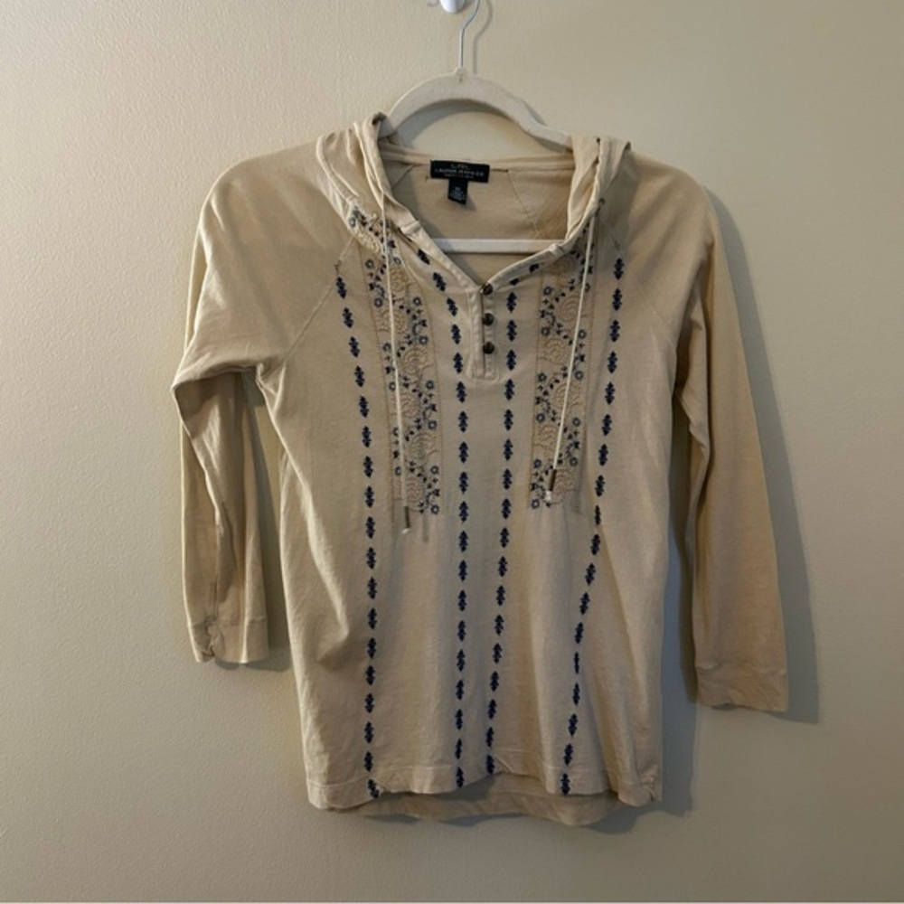Ralph Lauren embroidered hoodie shirt, size XS cream and blue